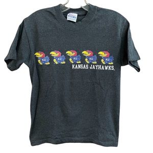 Hanes Comfort-T Kansas Jayhawks Unisex Tee Shirt Size Adult Small Dark Gray